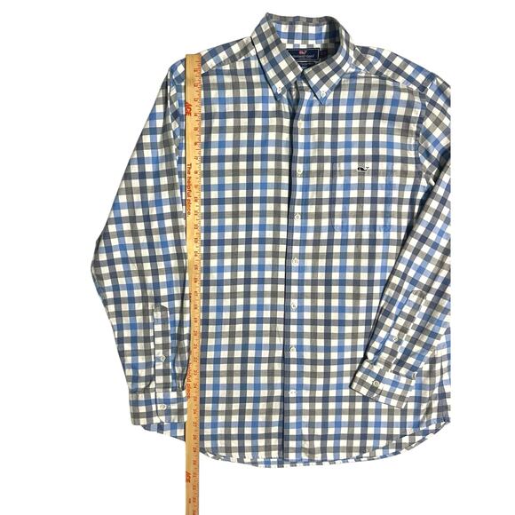 Vineyard Vines Men Button Down Blue Plaid Long Sleeve Size Large Slim Fit Tucker - Picture 9 of 10